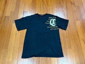 Vintage Coogi XXXL Black T-Shirt with Gothic Script and Large 'C' Graphic